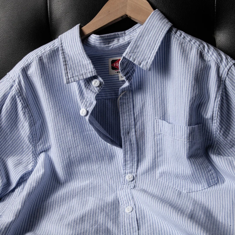 Washed Pure Cotton Oxford Cloth Long Sleeve Casual Striped Shirt for Men And Women Vintage Artistic Direct from Japan