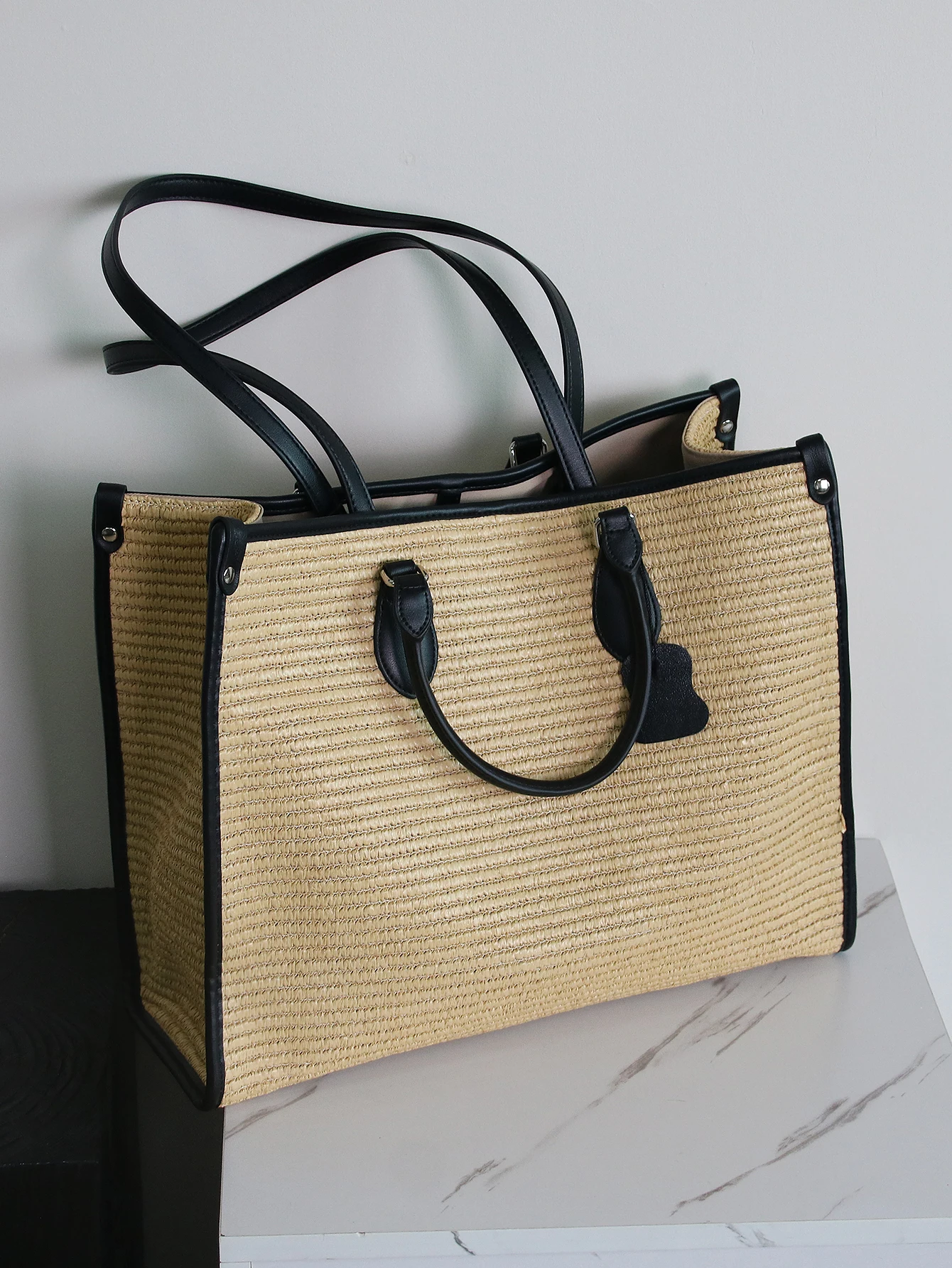 

Lazy wind large capacity ladies shoulder tote bag Lafite with cowhide holiday wind shoulder bag