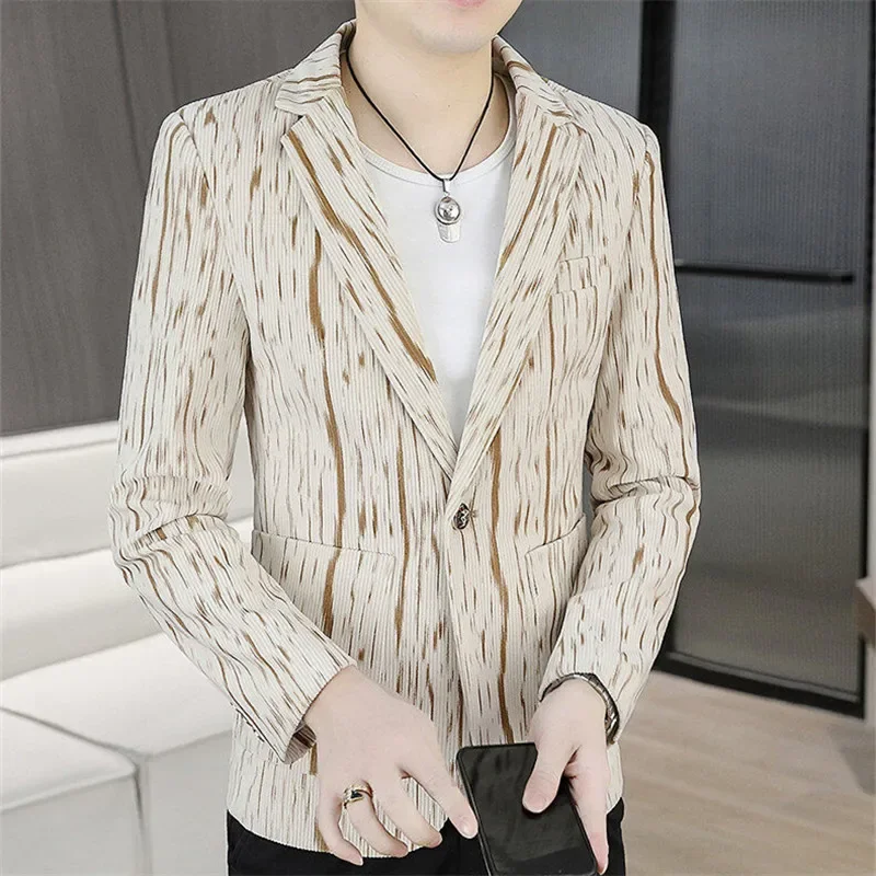 LIBIELIY 2025 Korean Style Casual Blazers Men Slim Fit Print Fashion Suit Outwear Male Single Button Spring Autumn Blazers Suit