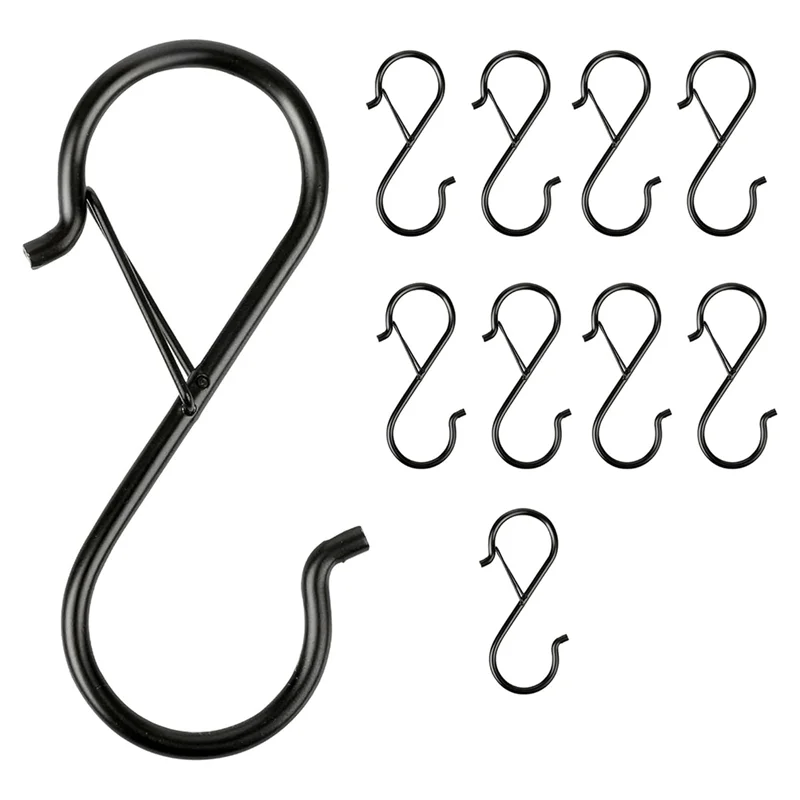 B08B-S Hooks With Safety Buckle(10PCS), Heavy Duty Metal For Organizing In Kitchen, Closet, Garage