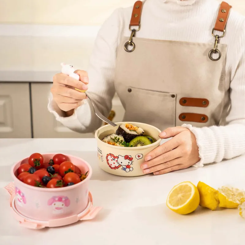 Lonchera Hello Kitty, Tazón para Fideos Instantáneos para Trabajadores de Oficina, Contenedor de Almacenamiento Multifuncional con Tapa, Fácil de Limpiar