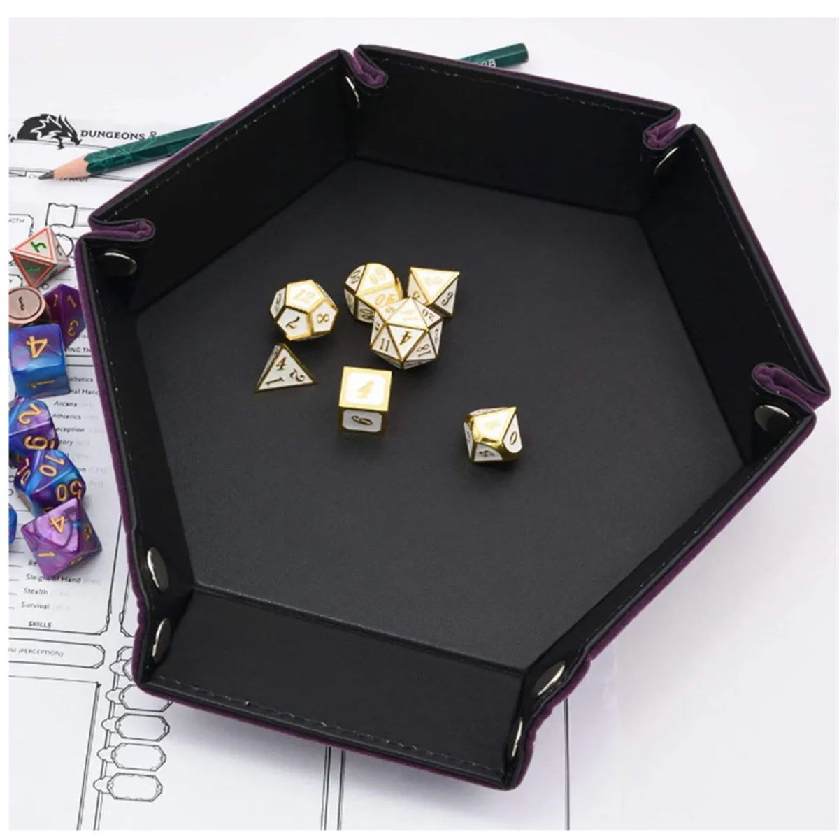 

1 шт. шестиугольная доска-поднос из ПУ для ночных клубов, игр, хранения украшений, двусторонний (фиолетовый)