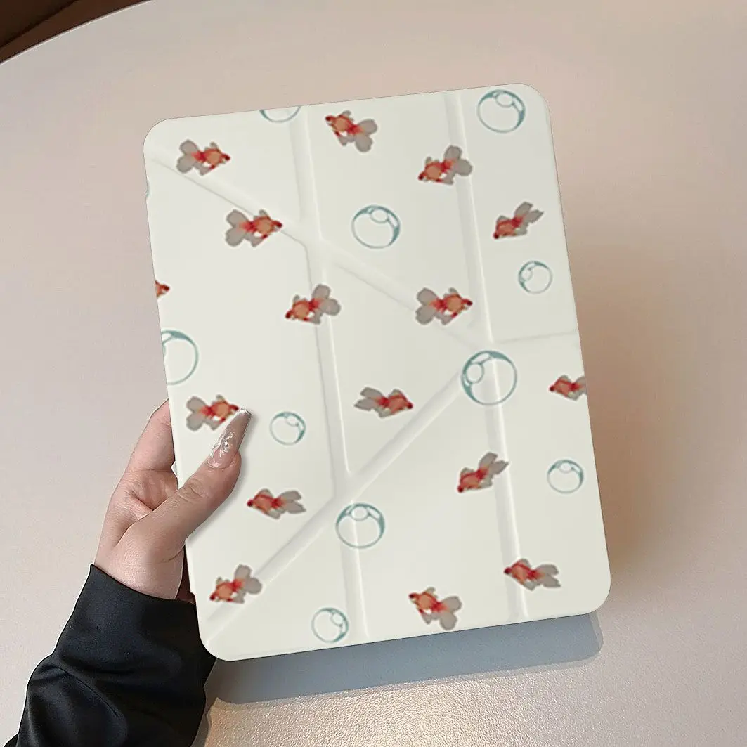 Korean Goldfish Bubbles iPad Case For iPad Pro 11 13in 2025 iPad Pro 12.9in Air7 10th 11th M4/5 MINI 3+y Fold Anti-fall Cover