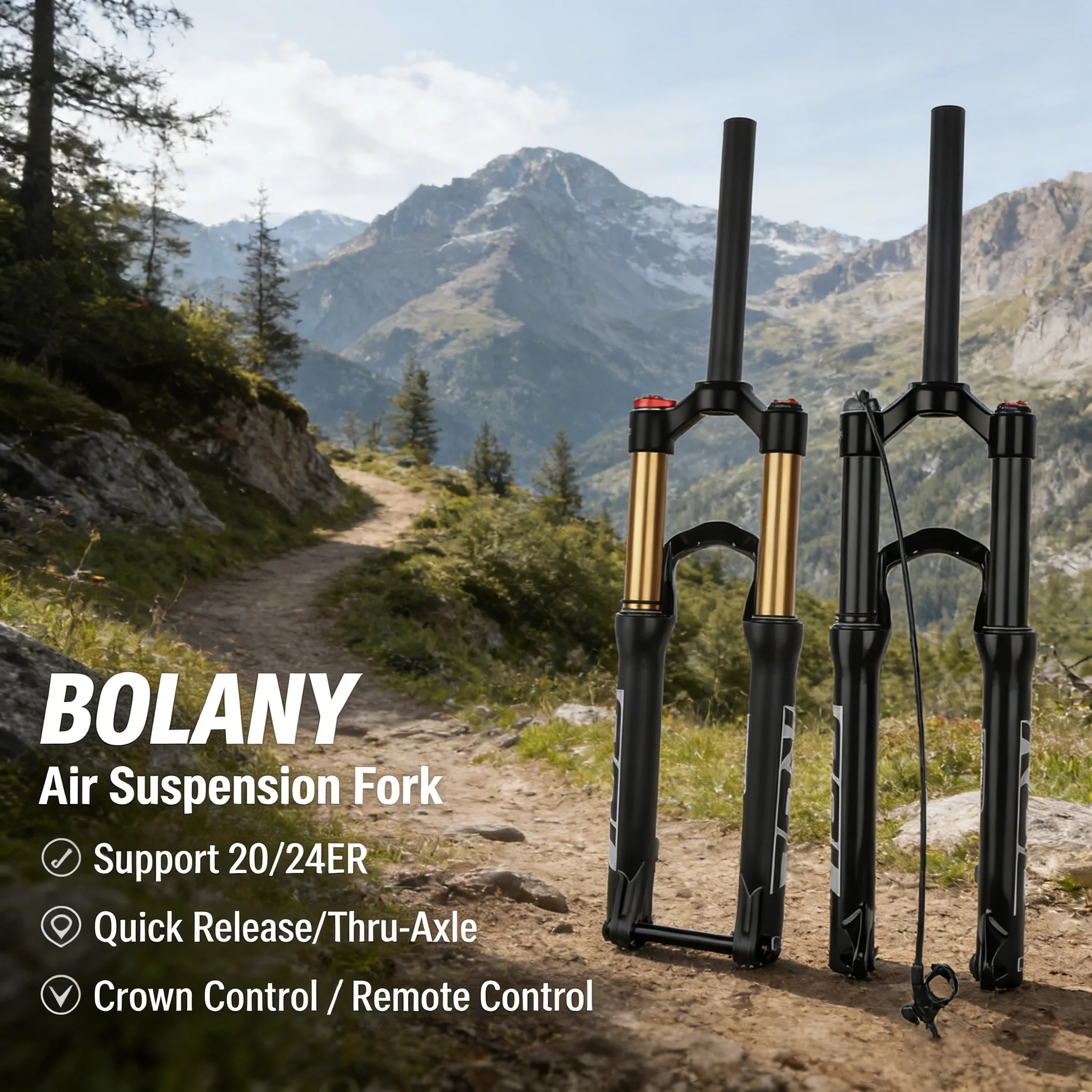 

BOLANY Mountain Bike Front Fork 20/24ER MTB Bicycle Air Pressure Shock Absorber Front Fork Straight Tube Quick Release/thru-axle