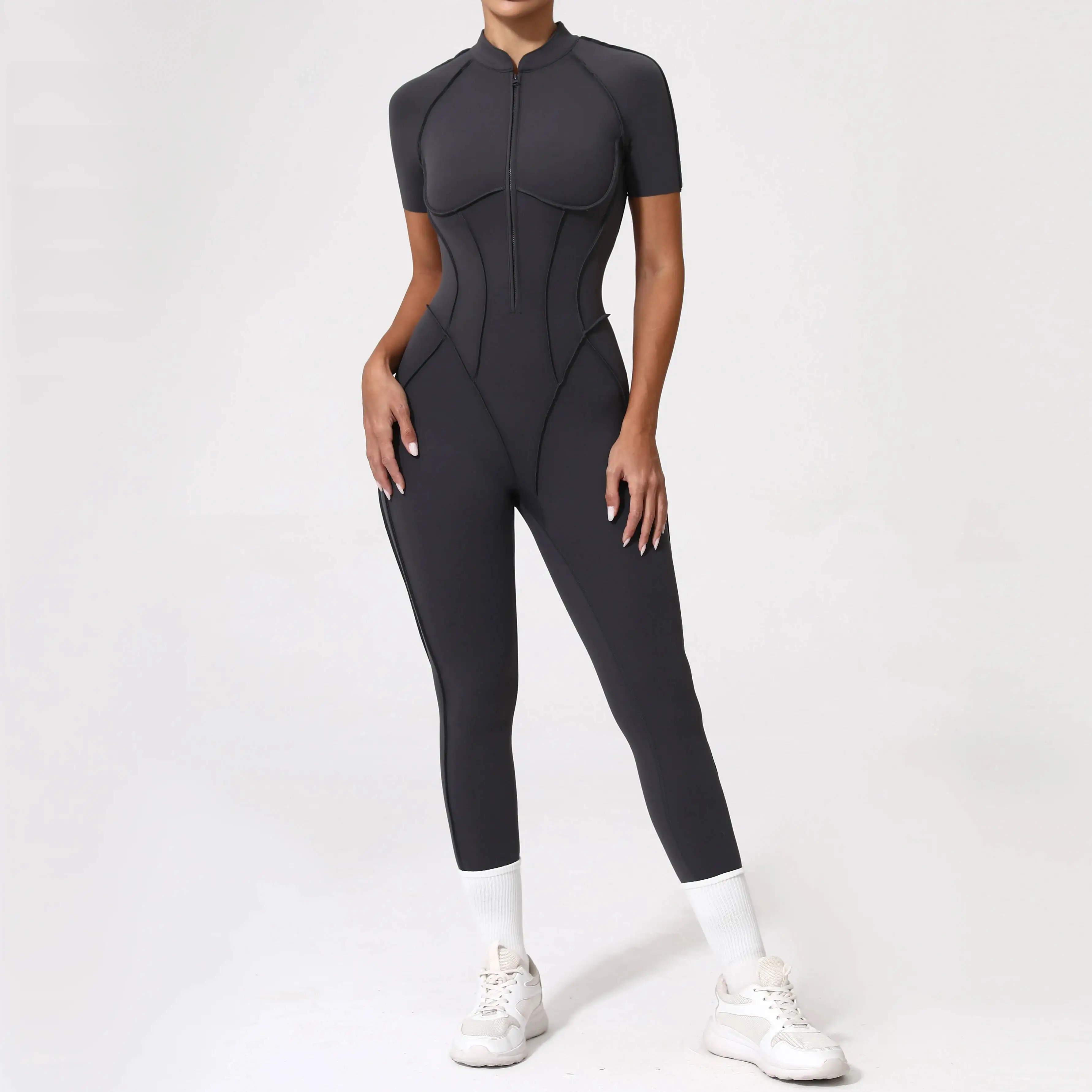 

With Zipper Hollow Back Jumpsuit Sportswear Women Gym Clothes Running Fiess Yoga Backless Bodysuit