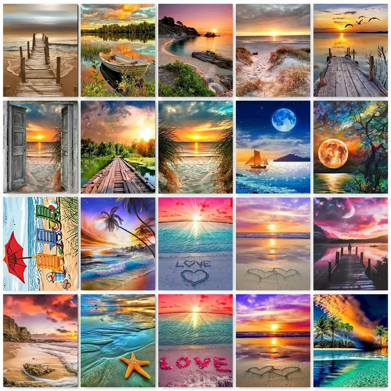 

GATYZTORY Frame Sunset Beach Paint By Numbers For Adults Kids Handpainted Landscape Oil Painting Canvas Drawing DIY Gift