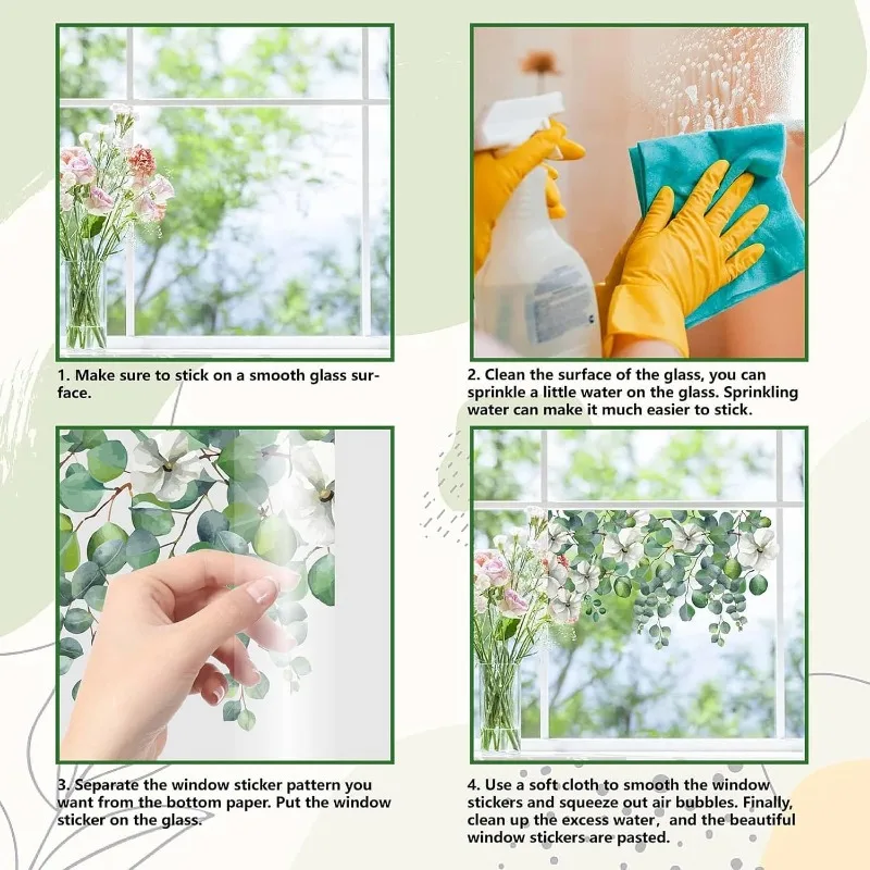 1pc 118x39cm Large Eucalyptus Leaves Window Clings Spring Green Leaf Flowers Window Decals Summer Hanging Vine Window Stickers