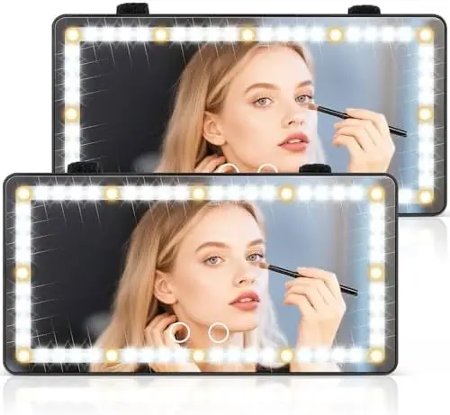 

SINGARO 2PCS Car Sun Visor Mirror - 60 LED Rechargeable Makeup Mirror, 3 Light Modes, Dimmable Touch Control (Black)