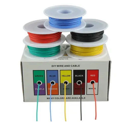 Kit de mezcla de 5 colores) Cable de silicona Flexible resistente al calor 30/28/26/24/22/20/18/16AWG Cable trenzado cables eléctricos de cobre estañado
