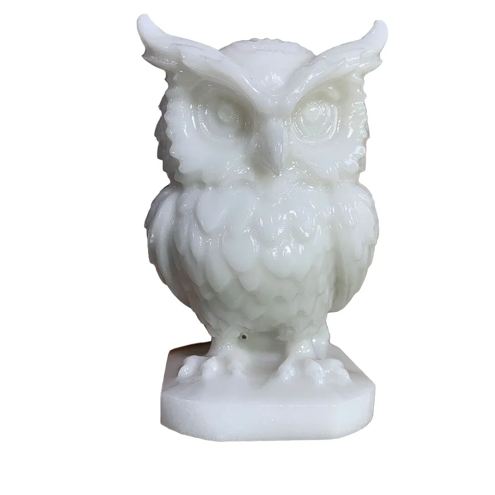 Custom Natural White Jade Owl Figurine - 12cm Handcrafted Gemstone Bird Statue Collectible