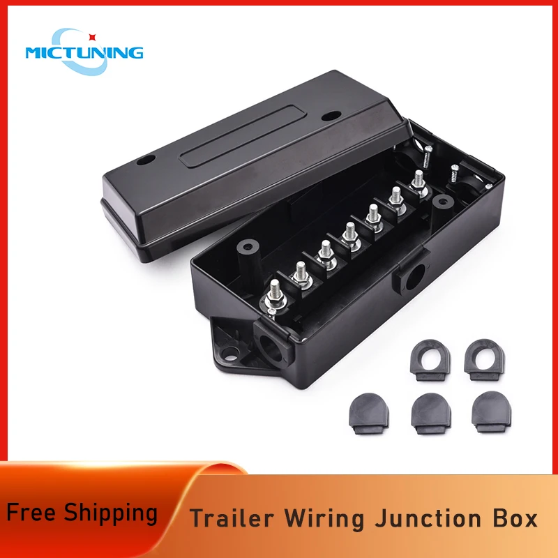 MICTUNING 7-Port Trailer Wiring Junction Box 7 Way/Pole Trailer Wire/Cable Connection Box Towing for Rewiring Camper RV Caravans