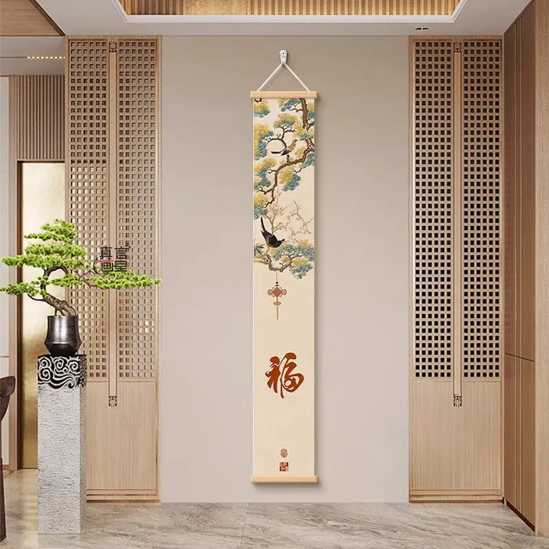 Chinese Ink Bird & Flower Tapestry Wall Hanging,  Scroll Art for Boutique Hostel Tea Room Background House Decor​