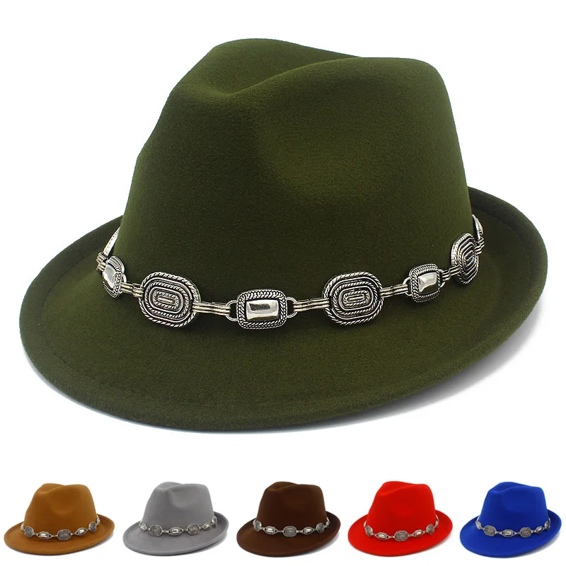 

Fedora Hats Cowboy Hat Wool Adjustable Caps Pop Trilby Retro Metal Belt Fedoras Hat Short Brim Women Men Hats Caps Blower