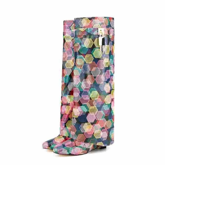 女性の厚底スカートブーツ,ウェッジヒール,サイドジッパー,膝丈,宴会,ヨーロッパとアメリカのブランド,新しいファッション,2024