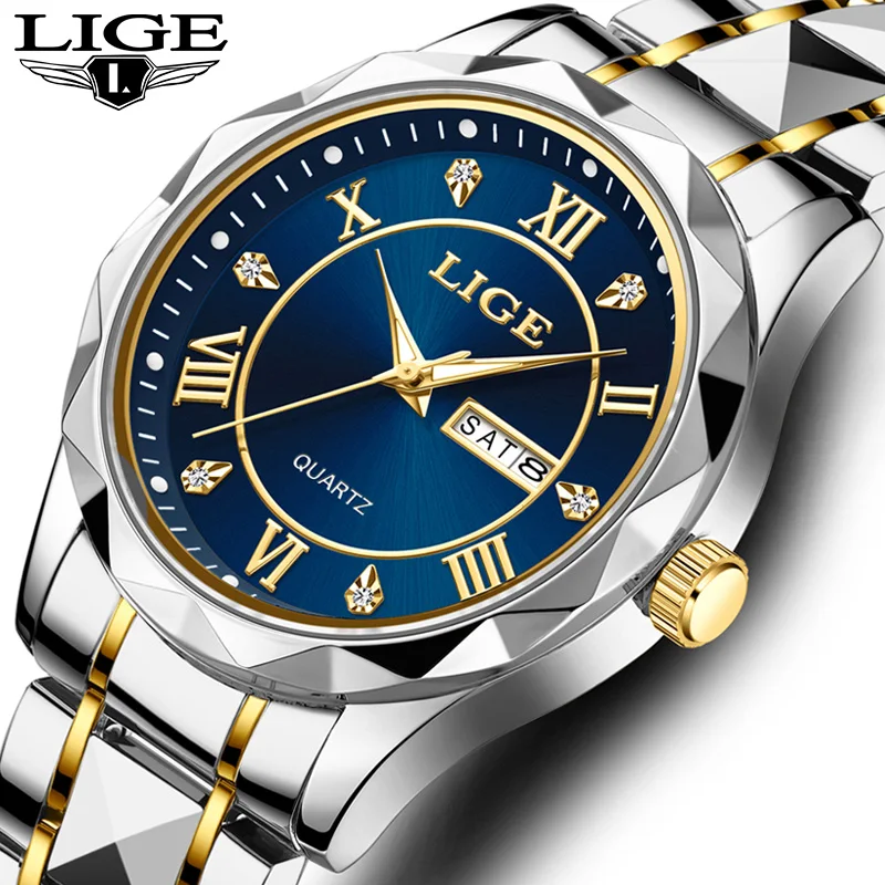 LIGE Luxury Business Man Wristwatch Waterproof Luminous Date Week Men Watch For Men Quartz Clock Leather Men\'s Watches reloj