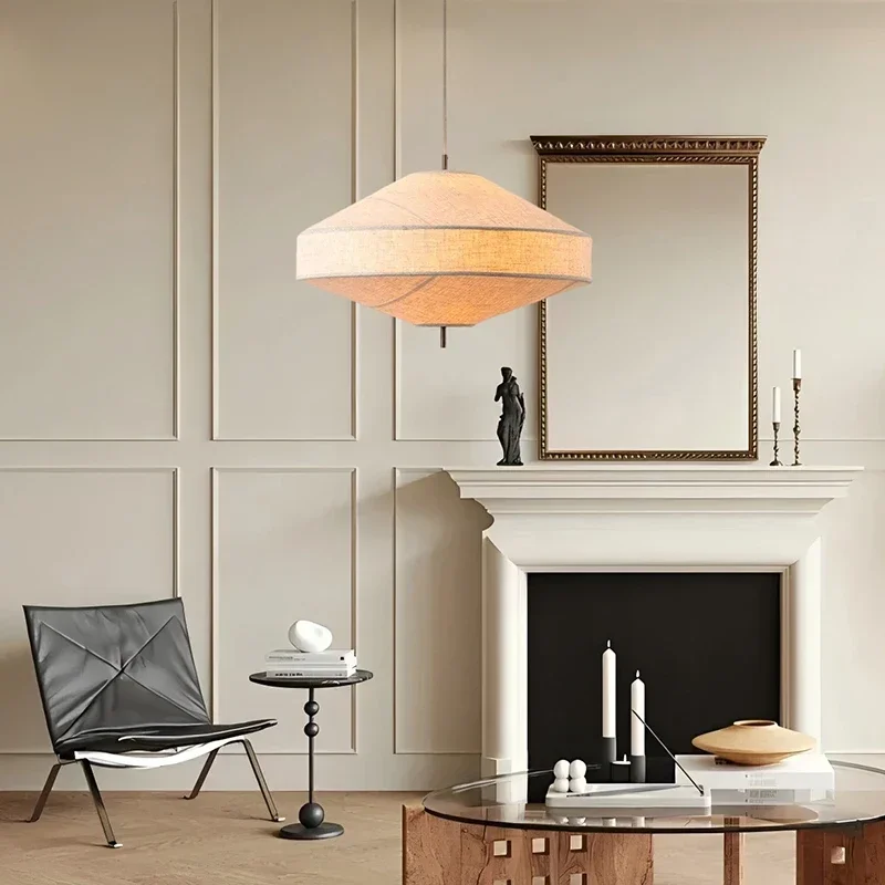 2026 Japanese Wabi Sabi Fabric Pendant Light Living Room Bedroom Restaurant Bar Chandelier Home Decor Lustre Indoor Lighting Fix
