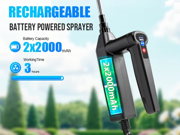 2 Gallon Battery Powered Sprayer, Electric Garden Sprayer with 3 Adjustable Pressure Levels, 4 Nozzles & Extendable Wand