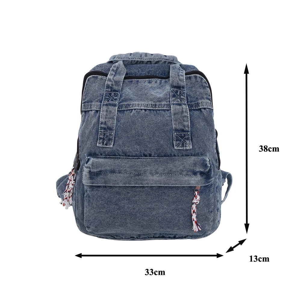 Denim Women\'s Backpack Canvas Shoulders Bag Sports Knapsack Retro Packbag Travel Rucksack School Jeans Mochila Y2K Bookbag Big