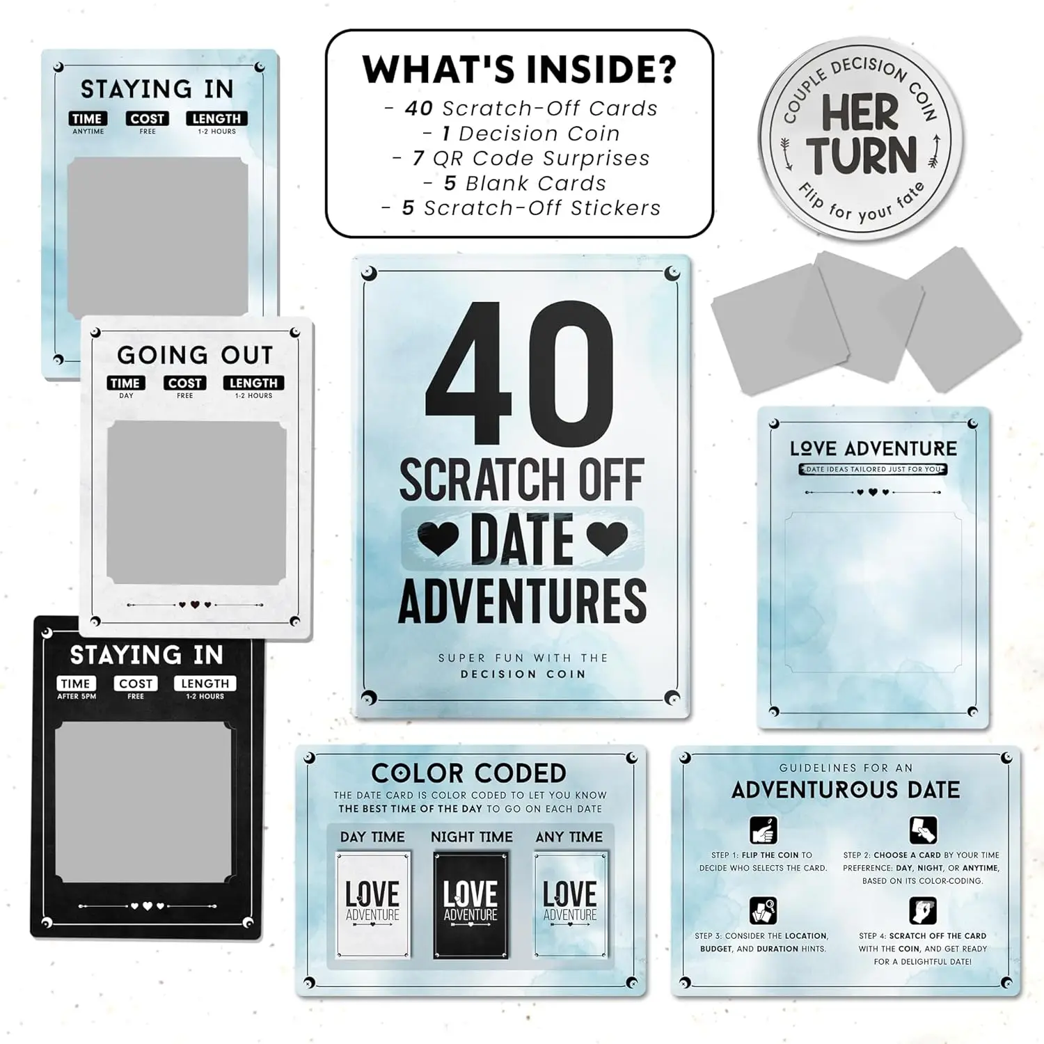 40 Fun and Romantic Scratch Off Date Adventure Ideas for Adult,Perfect for Date Night, Special Couples Gift for Anniversaries