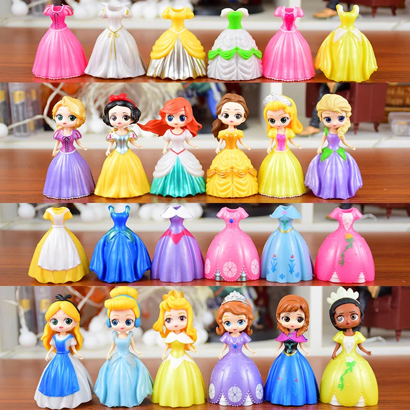 24 Uds. Figuras de acción de princesa Cenicienta Bella Alice Blancanieves Ariel Rapunzel ropa intercambiable juguetes muñecas regalos