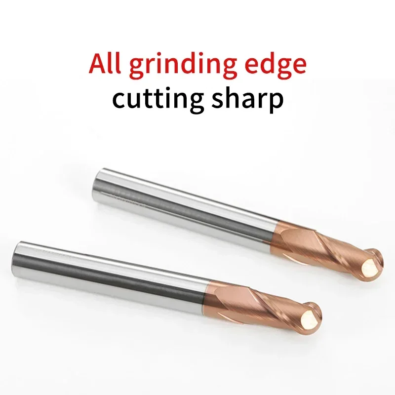 HRC55 2F Coated Ball Nose Carbide End Mill for Steel Tungsten Steel Milling Cutter CNC Machine Tools