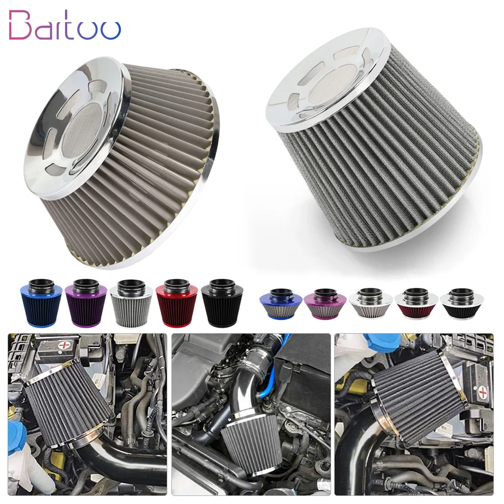 76MM Iron Or Stainless Steel Sports High Power Flow Cold Air Filter Universal Car Cone Air Intake Filter Induction Kit OFI073