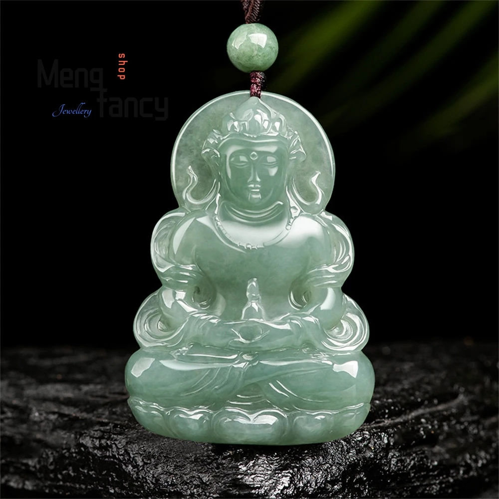 

Natural Burmese A-Grade Jadeite Du Mu Guanyin Oil Green Ice Type Jade Pendant, Men's Jade Pendant, Women's High-End Pendant