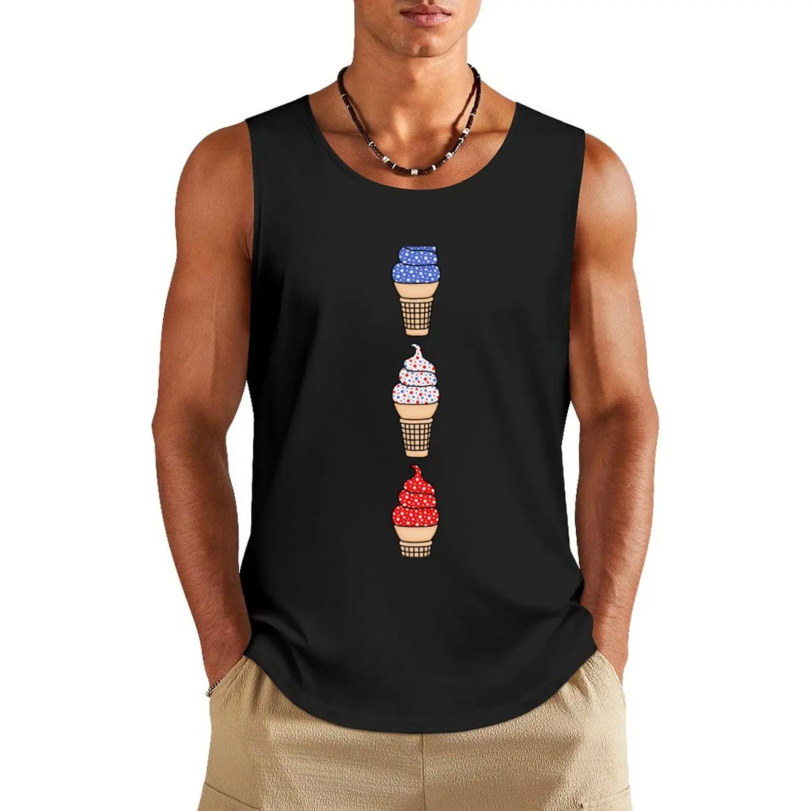 Red, White, and Blue Ice Cream Cones, with Star Sprinkles Tank Top Men's fitness t-shirt gym t-shirts Men's sleeveless t-shirt