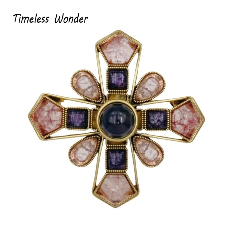 Timeless Wonder Fancy Crystal Glass Geo Cross Brooch Pins for Women Designer Jewelry Runway Rare Luxury Gift Top Vintage 5642