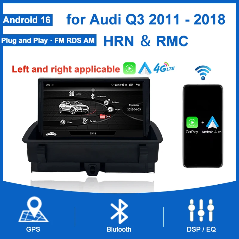 8 "CarPlay para Audi Q3 2011-2018 RMC HNR Radio de coche Vedio Multimedia estéreo DSP Android Auto pantalla táctil 4G WIFI navegación GPS