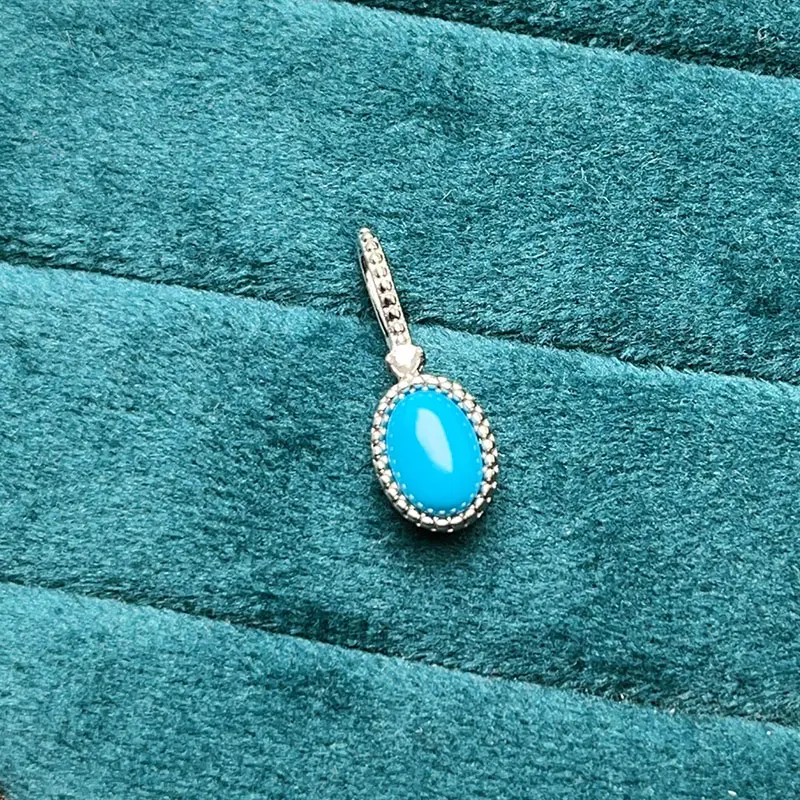 

925 Silver 5mm * 7mm Turquoise Pendant Natural Turquoise Pendant with 45cm Silver Necklace Birthday Gift for Women