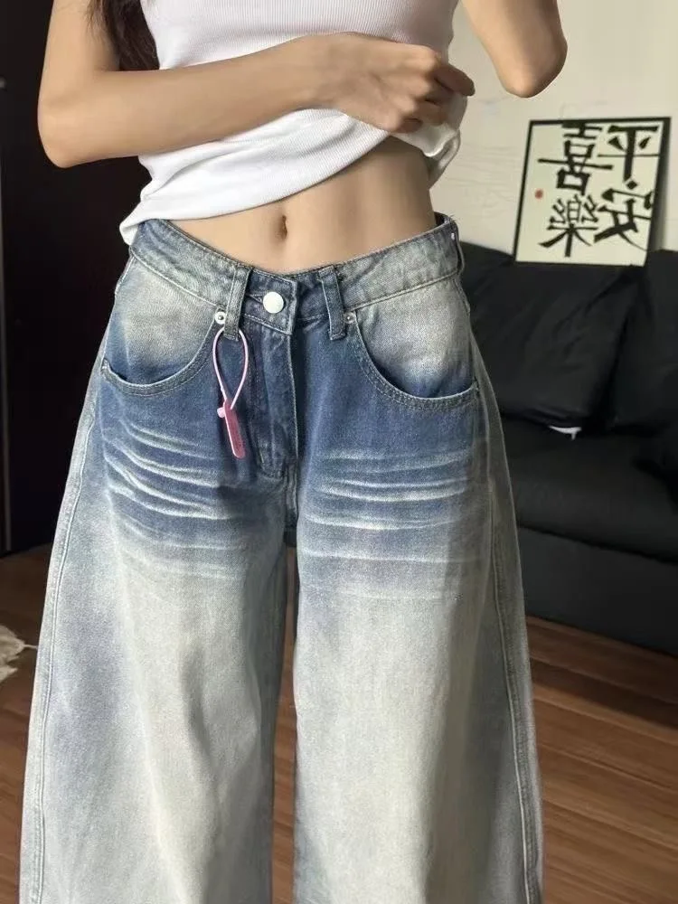 Vintage Wide-Leg Jeans Grey American Style Straight-Leg Casual Pants For Women Loose Fit Draped Spring Autumn 2026 New Arrival