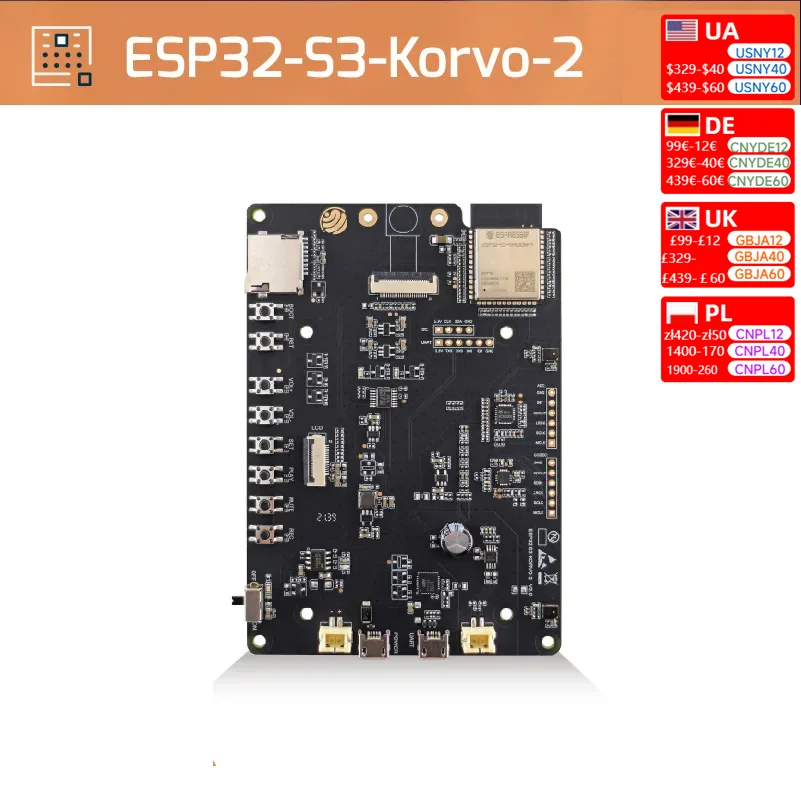 ESP32-S3-Korvo-2 multimedia solution equipped with 2Mic array to support voice recognition LCD+ Camera+TF