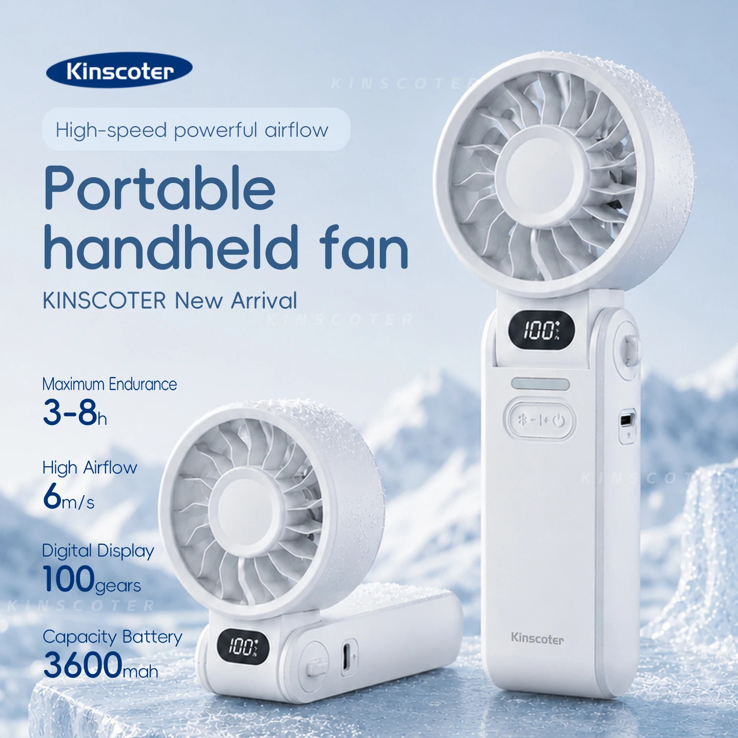 Kinscoter New Portable Handheld Fan 3600mAh Foldable Rechargeable Fan 100-level Free Control High Speed Outdoor Personal Fan