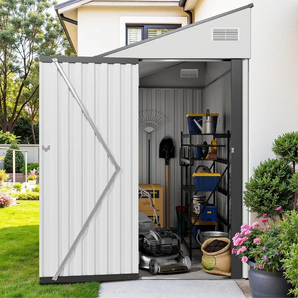 

4x8 FT Lean to Metal Shed, Heavy-Duty Outdoor Storage, Rust-Resistant Wall Side Design Shed w/Lockable Door, Waterproof Coating