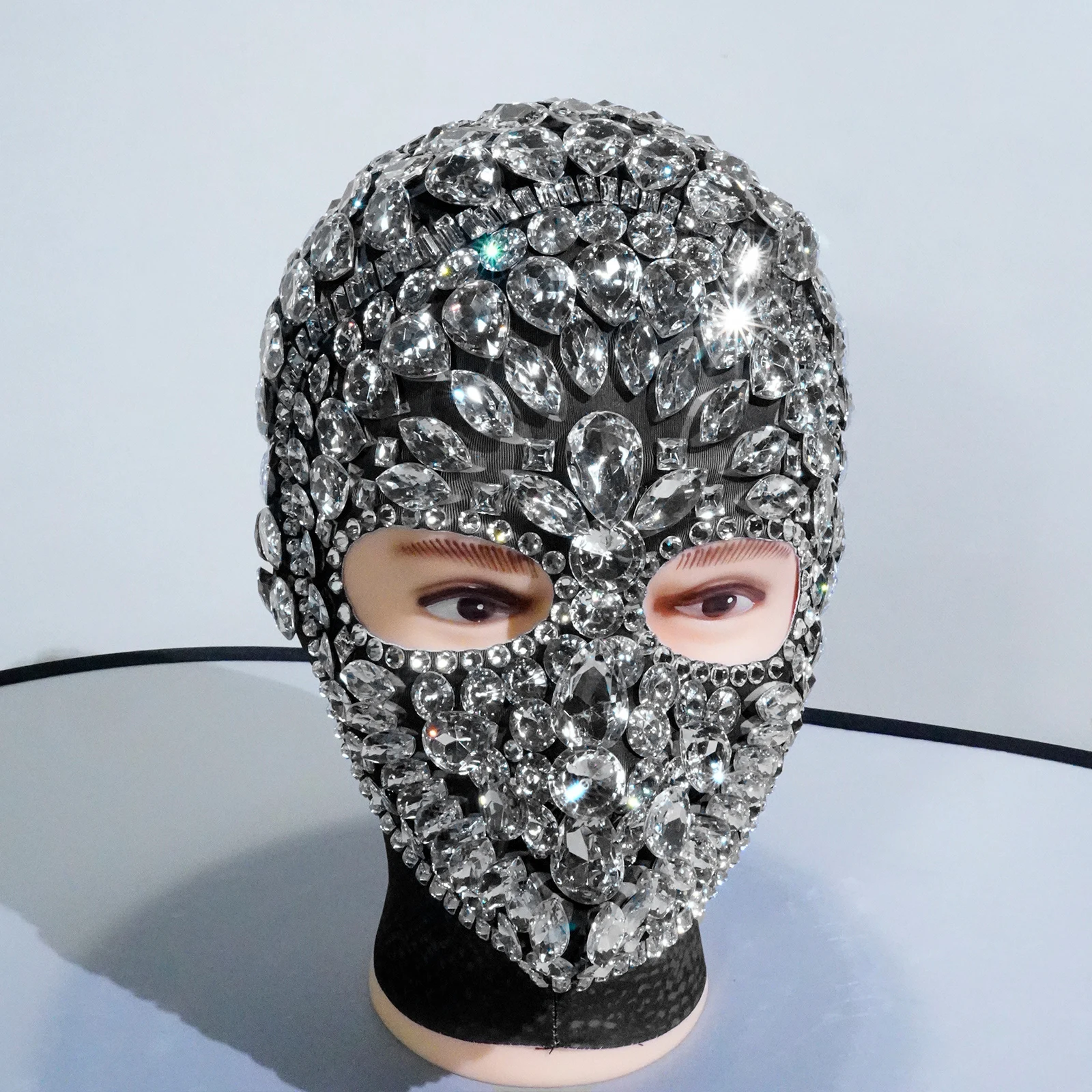 

Super Shiny White Stage Rhinestone Man Headwear Accessories Performance Adornment Dance Singer Nightclub Group Rave Christmas