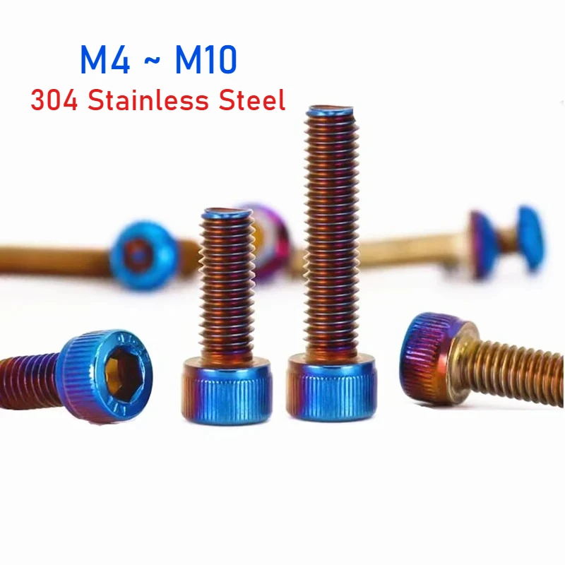 

1~5pcs M4 M5 M6 M8 M10 304 Stainless Steel Titanium-Blue Coated Cup-Head Hexagonal Bolts For Bike motorcycle car DIY Screws