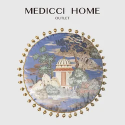 Medicci Home federa per cuscino rotonda da Patio dal Design accurato antica Pagoda estetica con stampa giungla con frange