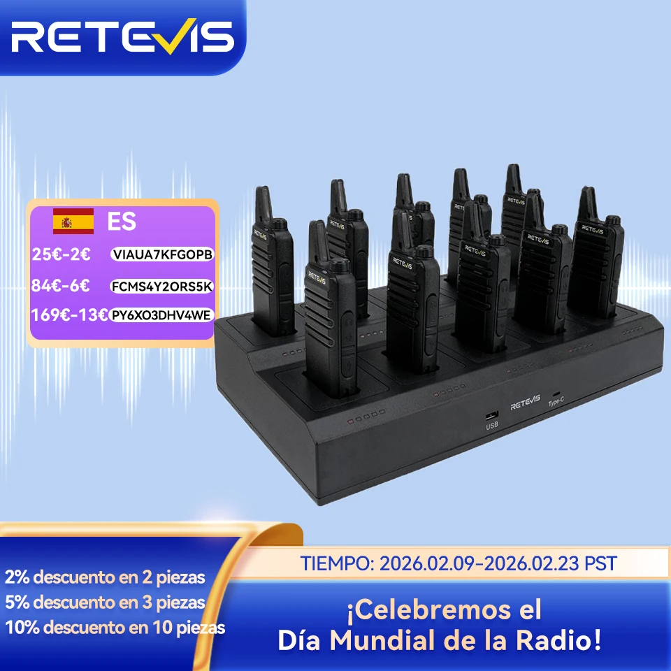 Retevis RT22 Mini Walkie Talkie Radio Portátil Pequeña 10 piezas VOX carga USB portátil estación de Radio de dos vías Hotel restaurante equipos de comunicación