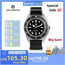 San Martin 40mm Classic NH35 Field Watch For Men Diving Self Winding Military Waterproof Reloj 20Bar Nylon Strap BGW-9 SN0123