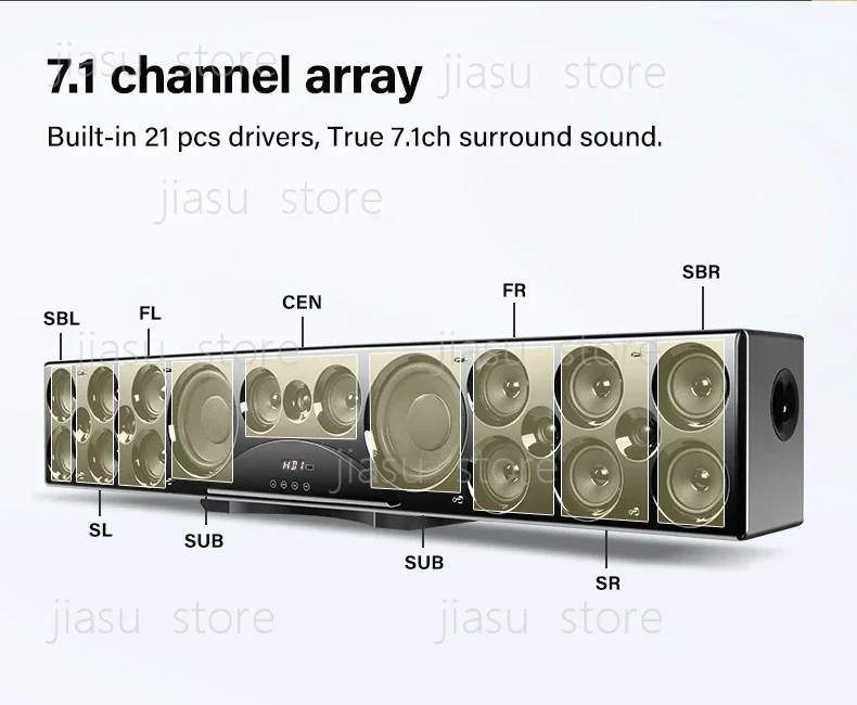 7.1CH Soundbar BT Home Theater System Speaker 360° Surround IA-8360DMAX Hot Selling High Power 200W with USB/SD Input