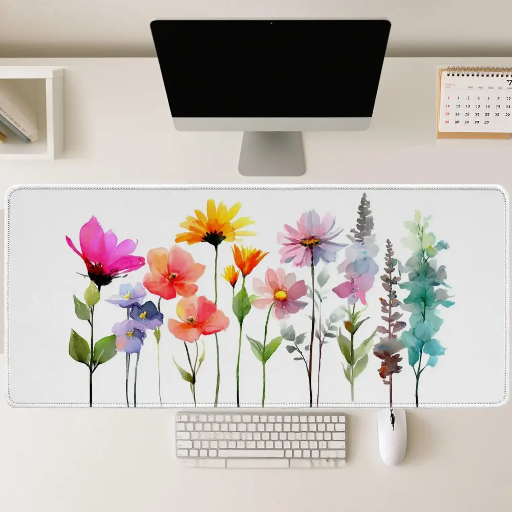 Watercolor Floral Arrangement Desk Pad Rubber Gaming Mouse Pad Aesthetic Computer Mat Large