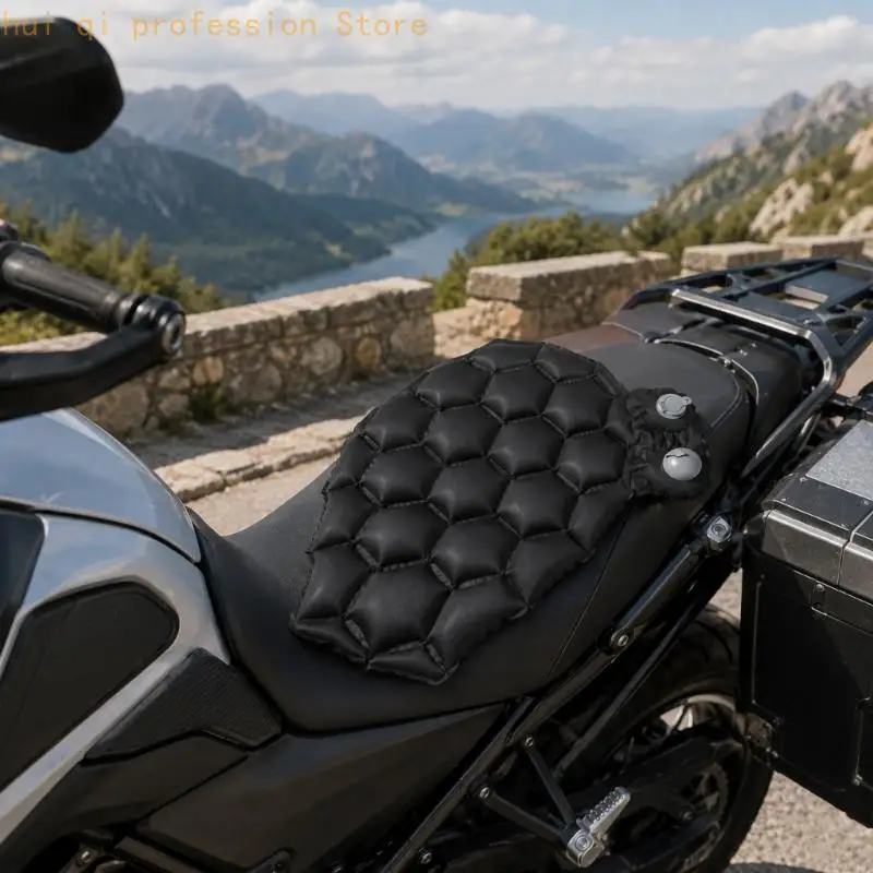 Aufblasbare Motorrad-Sitzauflage, schwarzes Sitzpolster für tägliche Straßen, längere Reisen, Sitzentlastung und ein weicheres – Detail 8