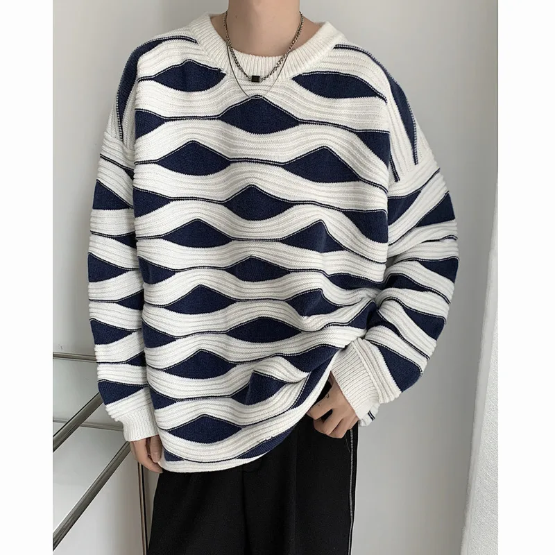 [oimg] Autumn And Winter New Visual Impact Geometric Pattern Couple Loose Knit Sweater Trendy Men