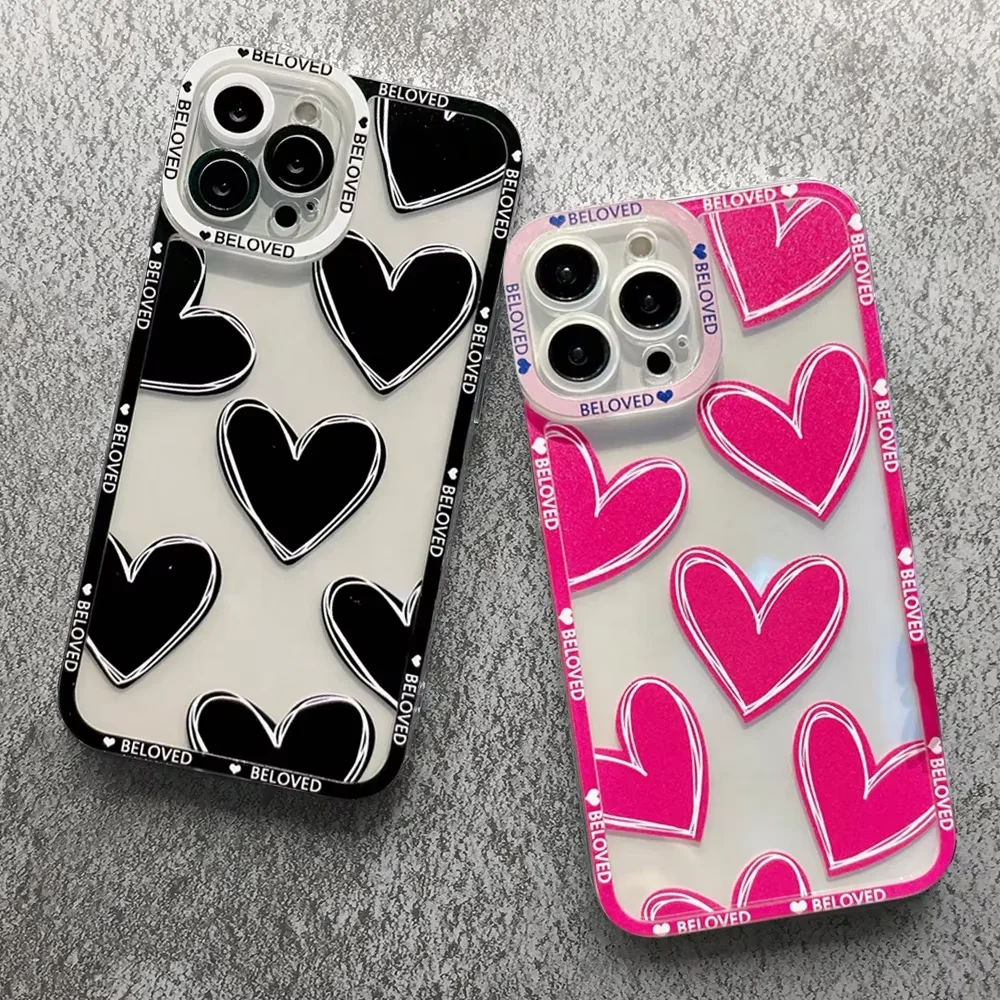 Luxury Love Heart Colorful Korean Soft Clear Phone Case For iPhone 15 Pro Max 14 13 12 11 Pro Max XR XS Max 7 8 Plus Y2K Cover image 2