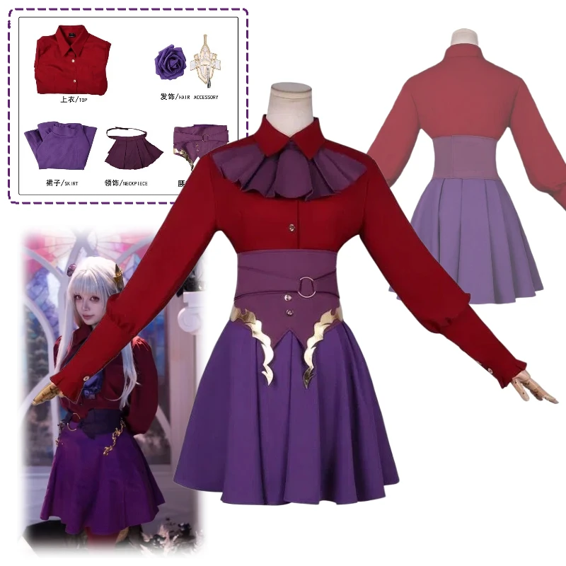 

Anime Lshtar Cosplay Costume Red Shirt Purple Skirt JK Uniform Full Set for Women Role Play Outfit Halloween Party