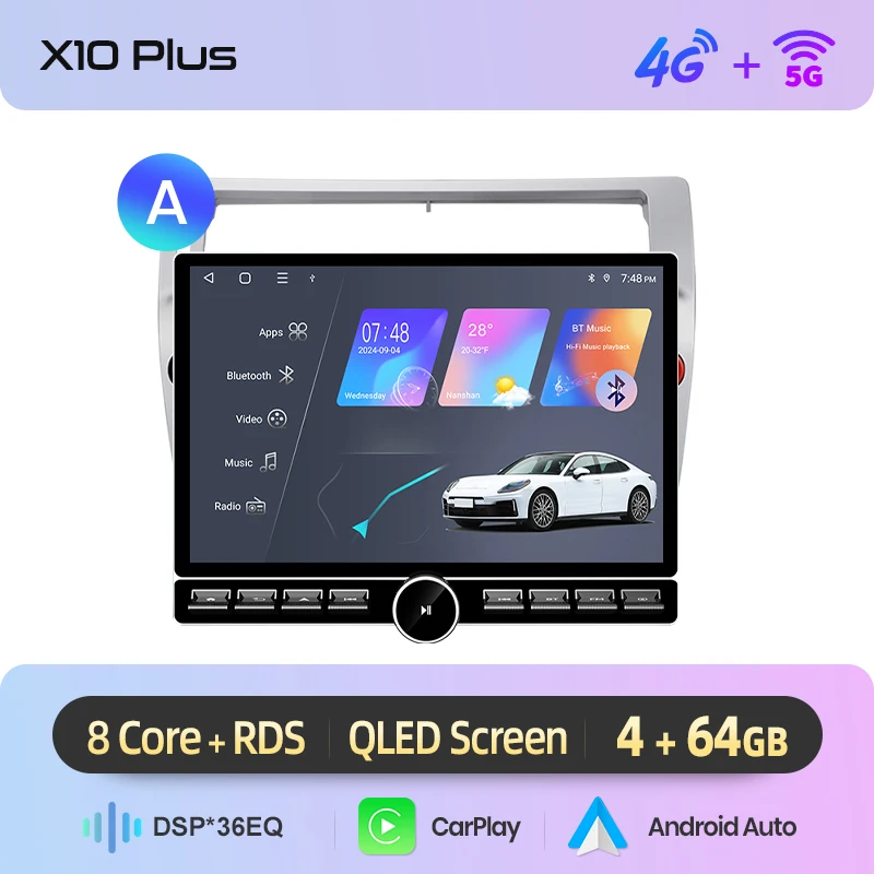 Junsun 13.1″ QLED draadloze CarPlay Android Auto autoradio voor Citroen C4 C-Triomphe 2004-2009 intelligente systemen DSP SWC RDS