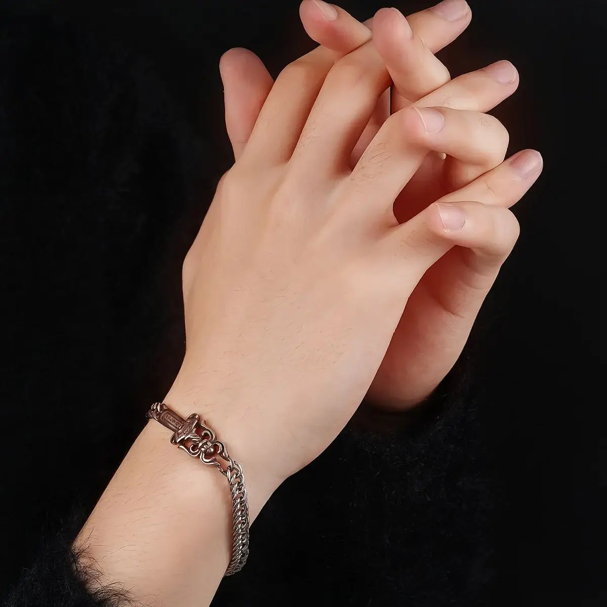 Vintage Sword Bracelet for Men Stainless Steel Charm Cuban Link Chain Gothic Punk Bangle Cool Hip Hop Jewelry Party Gift view 3
