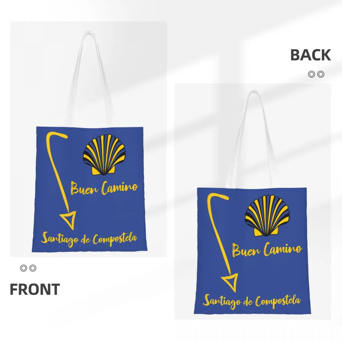 Custom Spain Compostela Canvas Shopping Bags Women Reusable Grocery Camino De Santiago Tote Shopper Bags