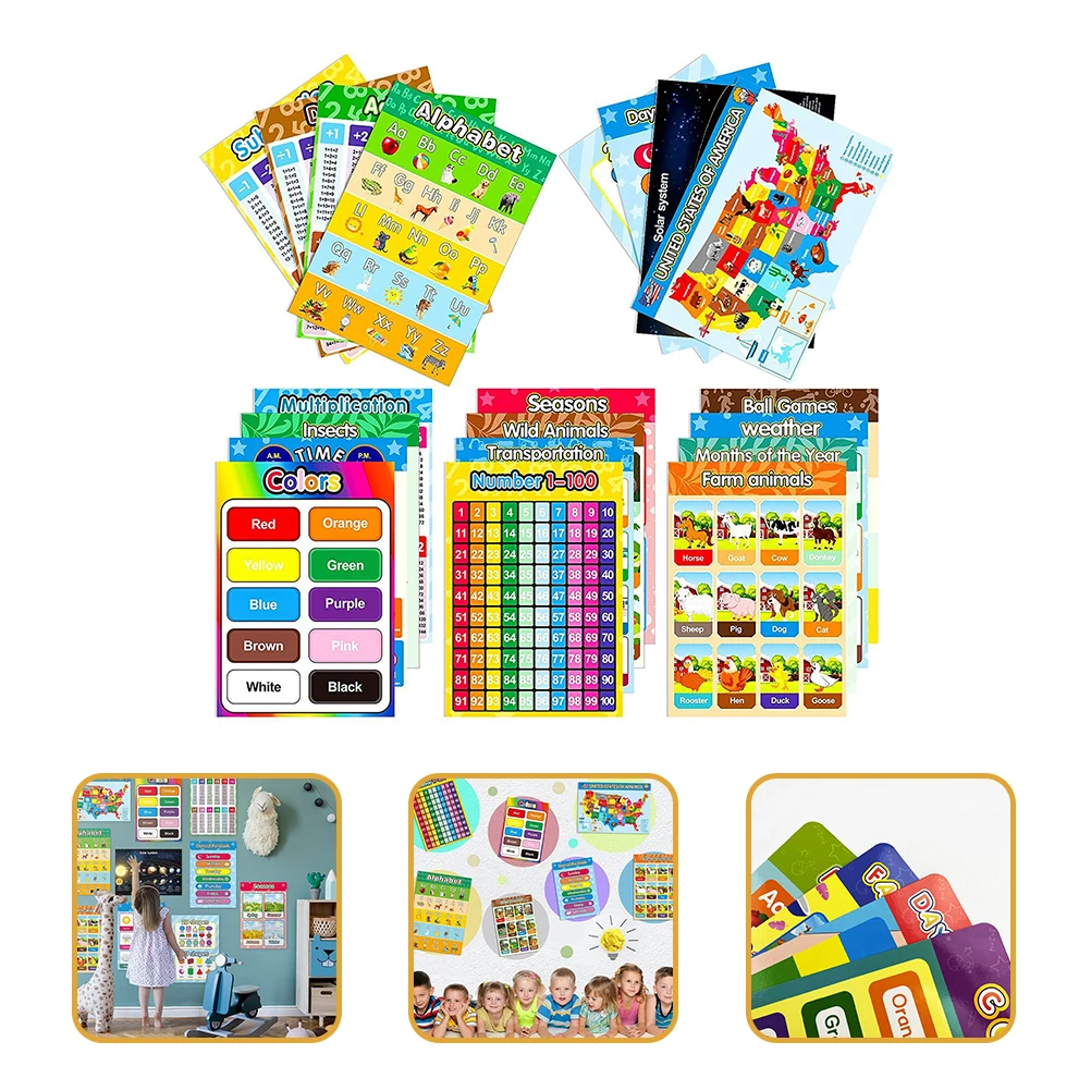 Educational Posters For Bright Cartoon Shapes Learning Kit Classroom Preschool Supplies Waterproof Learning